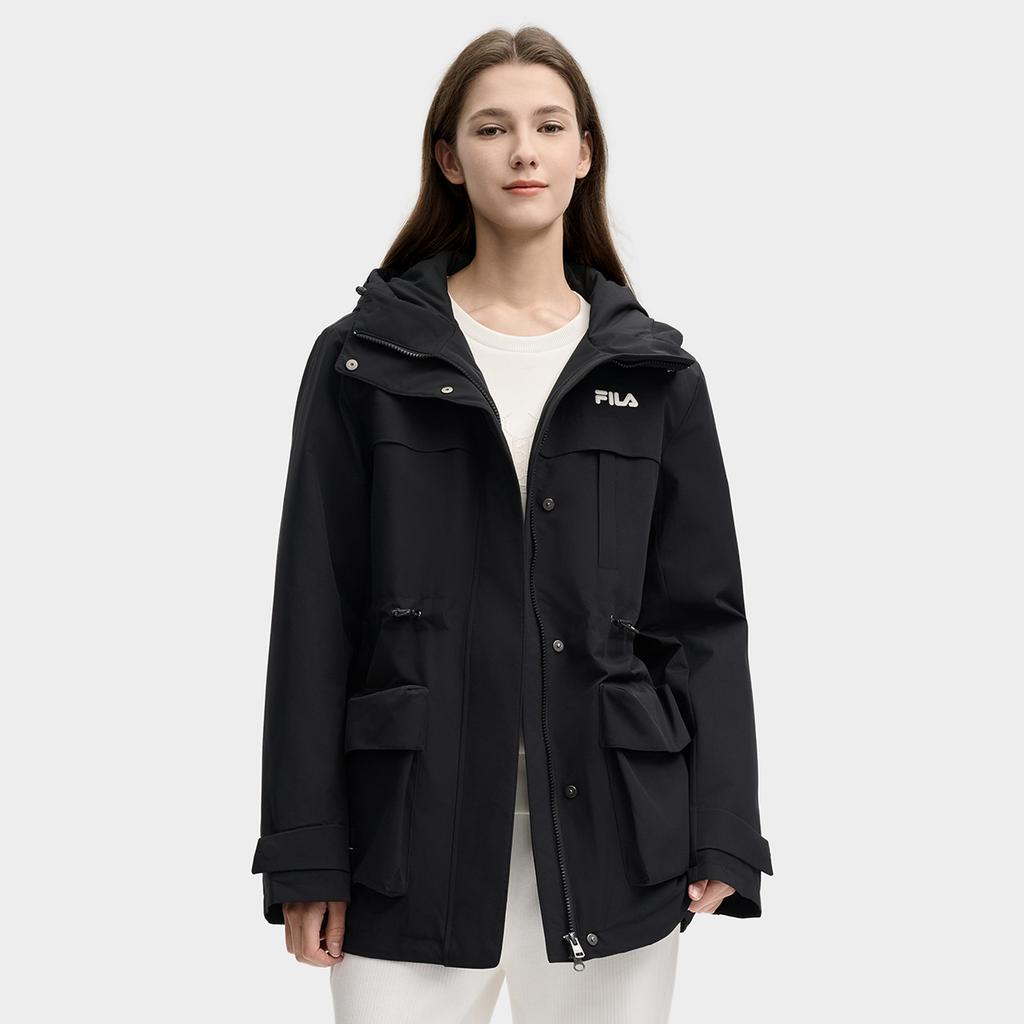 Fila Серия Наследие Модный Повседневный Свободный Теплый Хлопковый Жакет с Капюшоном Женские куртки Черный F11W518904F-BK