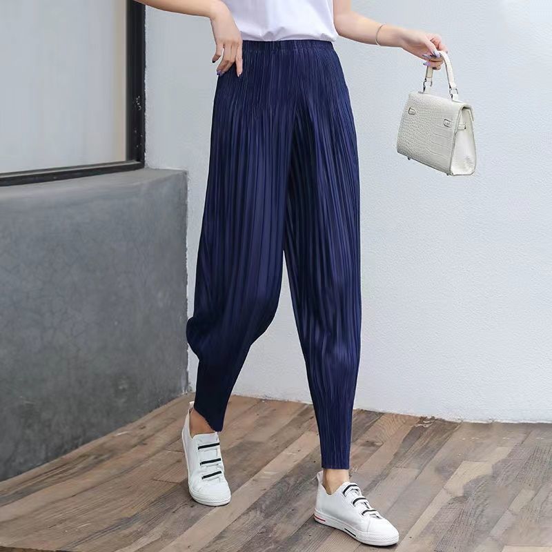 Повседневные летние женские брюки, укороченные шаровары с объемными складками