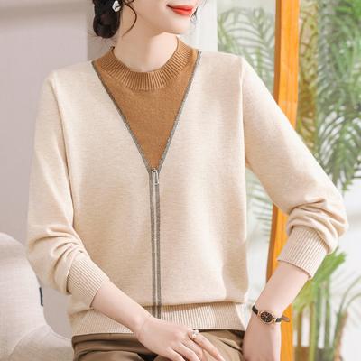 Весенний новый свитер для тещи, трикотажный свитер с круглым вырезом и длинными рукавами, тонкий, свободный, пальто для тещи