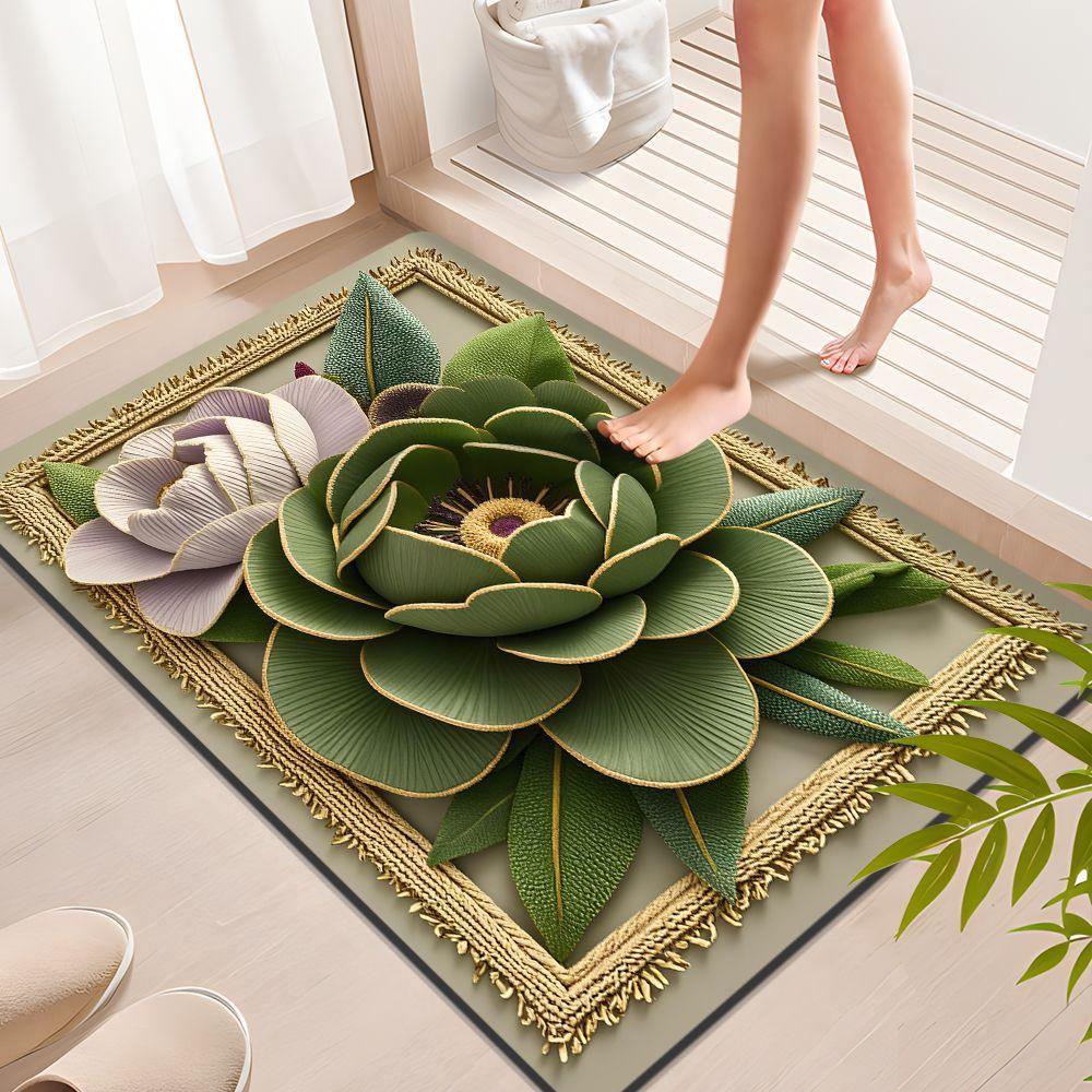 Rural Flower Mat 3D Stereoscopic Design Wear Resistant Crystal Velvet Carpet Creative Flower Pattern Non Woven Bottom
