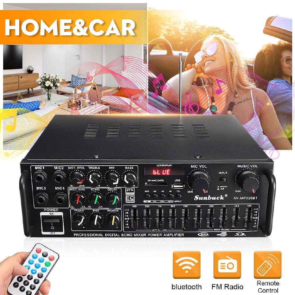 2000 Вт Bluetooth 2,0-канальный аудио усилитель Hi-Fi 326BT 12 В/220 В AV-усилитель динамик с пультом дистанционного управления для дома в автомобиле