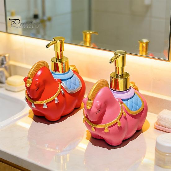 Practical Soap Container Dispenser Horse Design Hand Lotion Shower Dressing Table Holder Gel Bottle with Golden Pump Head Bathroom Accessory Metal