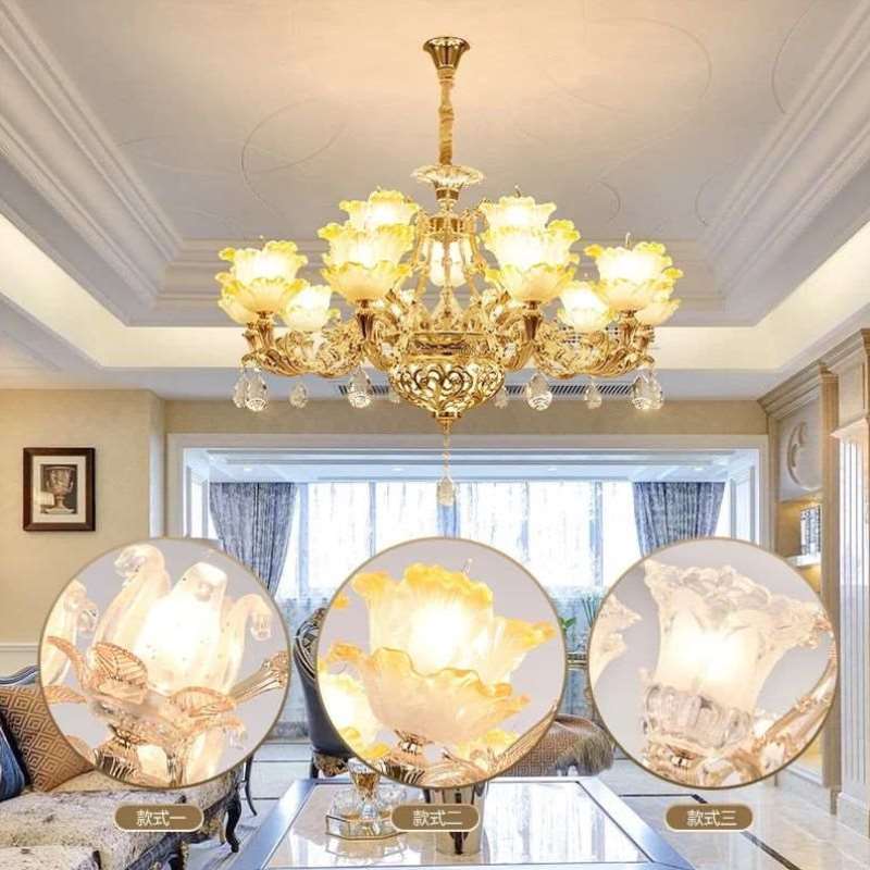 Европейские люстры Роскошная вилла Люстра для гостиной Простая атмосфера Спальня Свеча Хрустальная лампа Теплый свет для ресторана