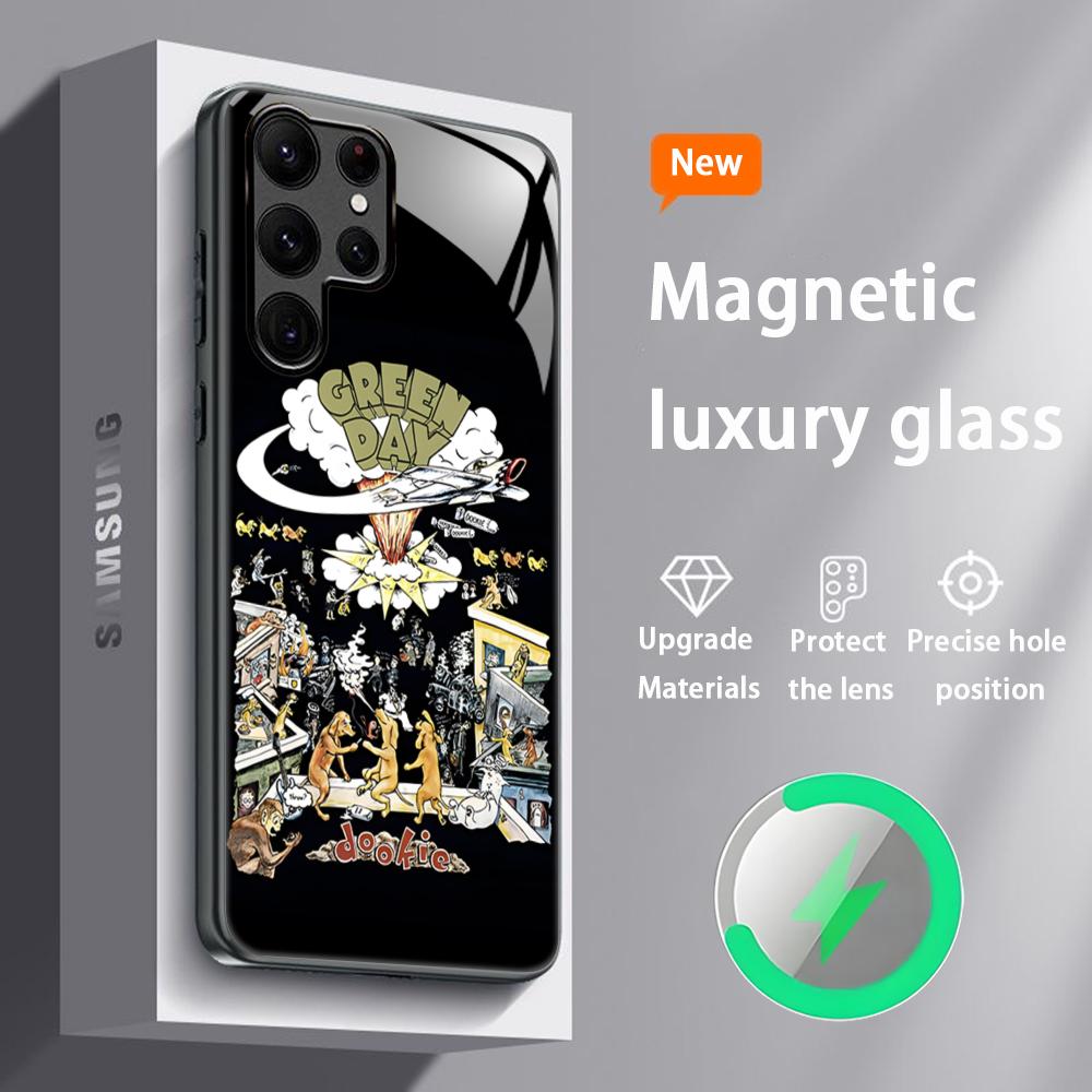 Крутой чехол для телефона Green Day для Samsung S25 S24 S23 S22 S21 S20 Plus Ultra Note20, стеклянный магнитный чехол