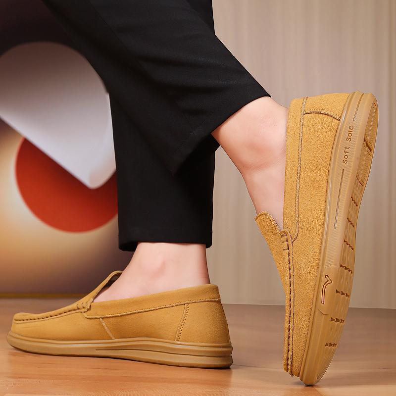 Fashion Handmade Cow Suede Leather Mens Shoes Casual Comfortable Man Slip On Leather Loafers Shoes Men Soft Sole Walking Shoes Moccasins