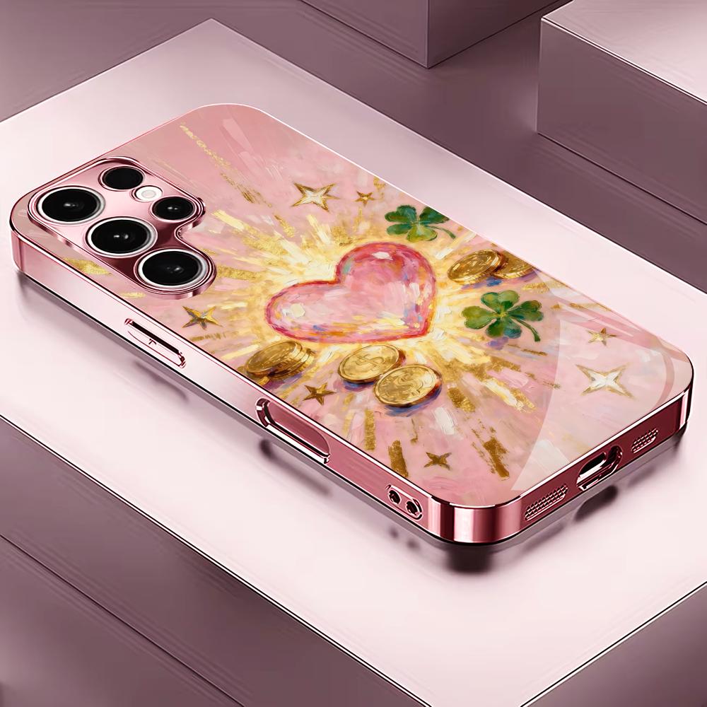 Золотое сердце Мадам розовый Стекло Чехол для телефона для Samsung Galaxy S26 S25 S24 S23 S22 S21 FE Ultra Plus Ударопрочный Женский