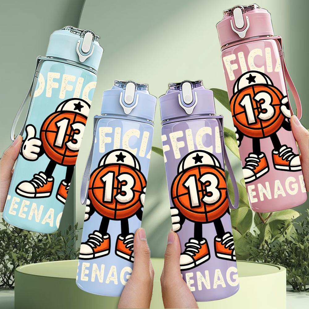 1PC Number 13 Teenager Mascot Figure 750ml Color Plastic Water Bottle Leakproof Flip Straw Lid For Sports Office Home Use