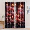 2pc, Valentine's Day Window Treatment Curtains Romantic Heart Theme Roses Durable Polyester,Without Electricity Spring Party &