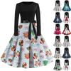 Women's Fashion Vintage Long Sleeve Round Neck Christmas Printed Evening Party Dresses Dresses