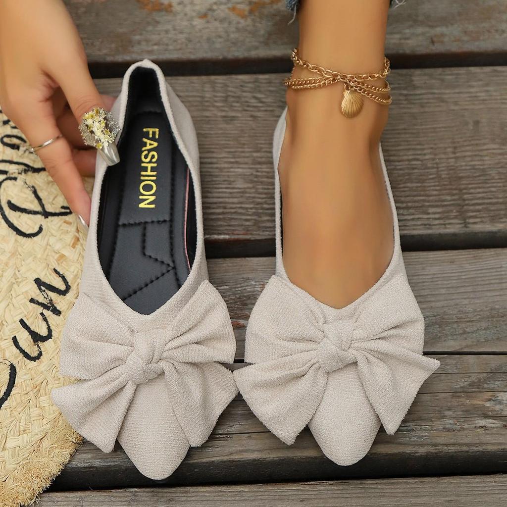2024 Autumn Women's Plus Size Bow Pointed Toe Loafers - Flat European & American Casual Shoes