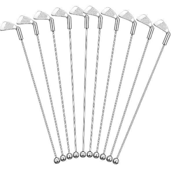 Hushee 10 Pcs Metal Golf Cocktail Stirrers Swizzle Stir Sticks 7.87 Inch Reble Drink Stirrer Sticks Party Decorations Golf Party Clubhouse and Outing