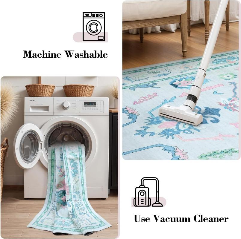 Fresh Elegant Living Rooms Floor Mat Floral Print Home Decoration Rug Non-slip Machine Washable Coffee Table Floor Mats  