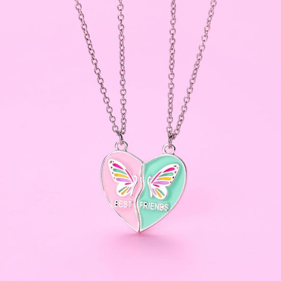 Women Necklace BEST FRIENDS Oil-dripping Butterflies Magnetic Double Chain Splicing Love Heart Kids