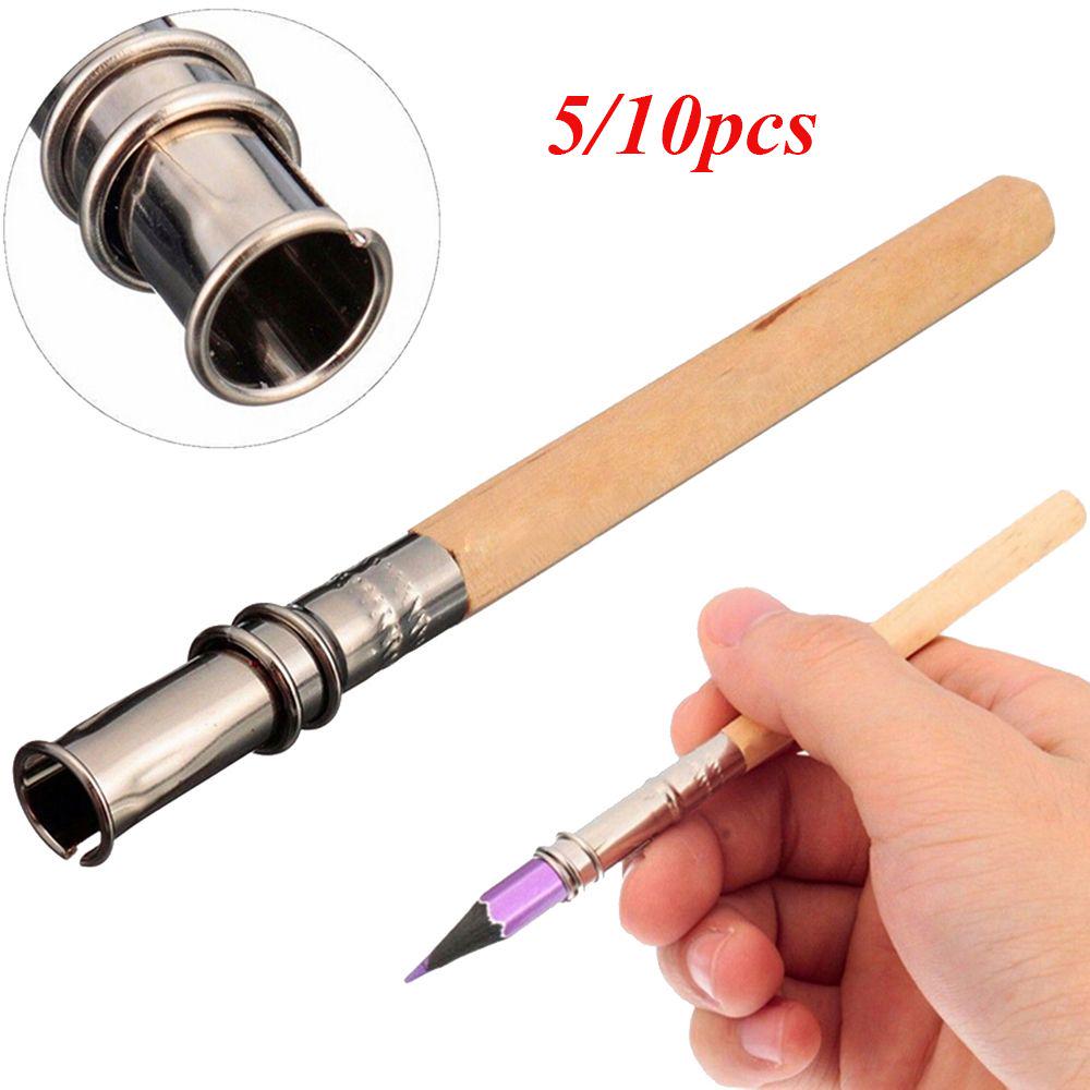 5/10PCS New Useful Adjustable Pencil Extender Art Write Tool Wooden Pen Holder Sketch Writing