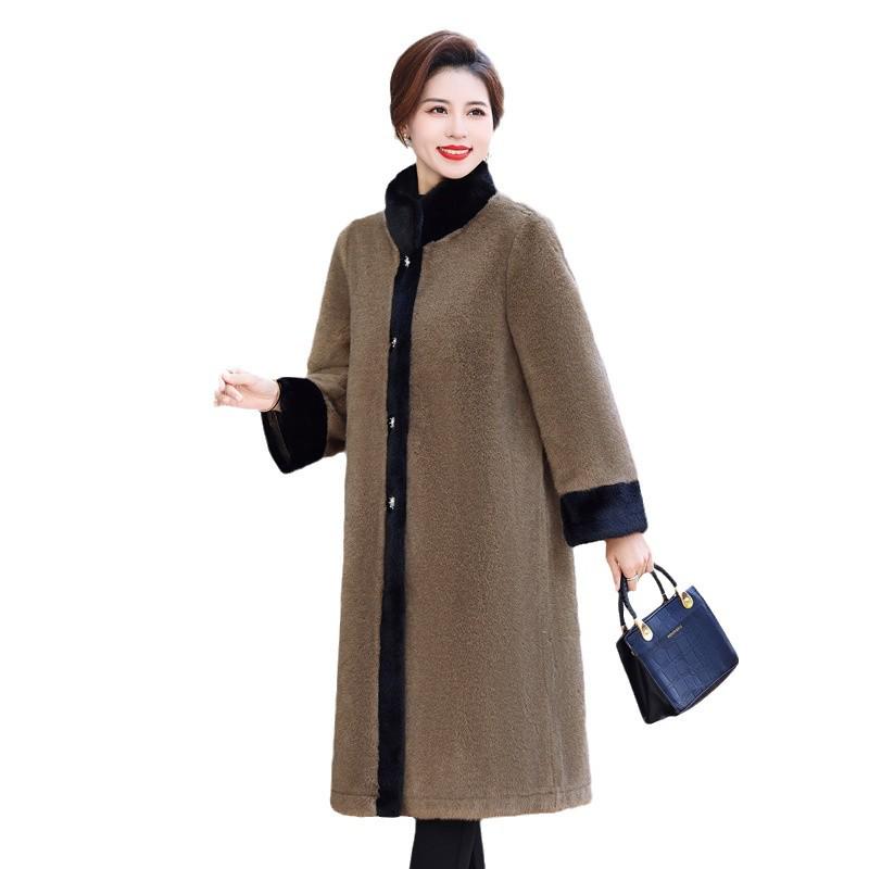 Мамино зимнее пальто из искусственного норкового бархата для женщин среднего и пожилого возраста - Элегантное меховое пальто "все в одном"