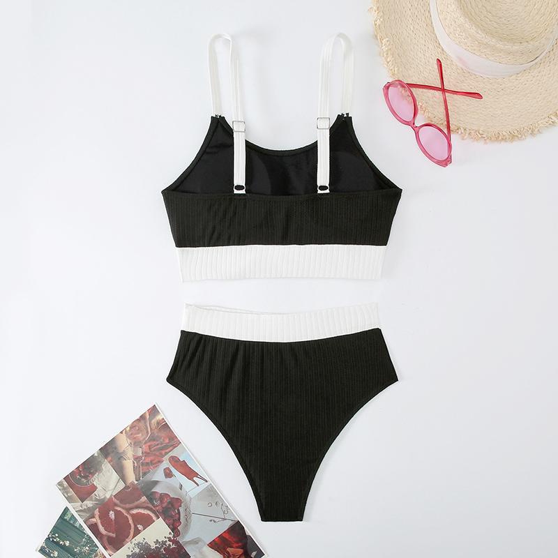 Лоскутный комплект бикини Женский купальник с высокой талией Женский купальник из двух частей Купальник без спинки Летняя мода Пляжная одежда