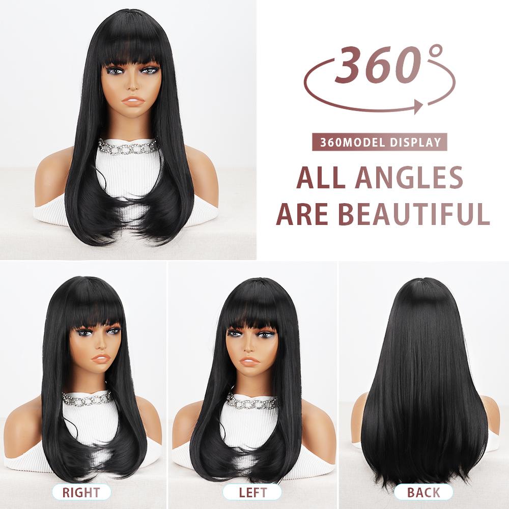 MISSQUEEN Синтетический длинный прямой парик с челкой, многослойные обычные парики, термостойкие парики, естественный вид для женщин, ежедневное использование