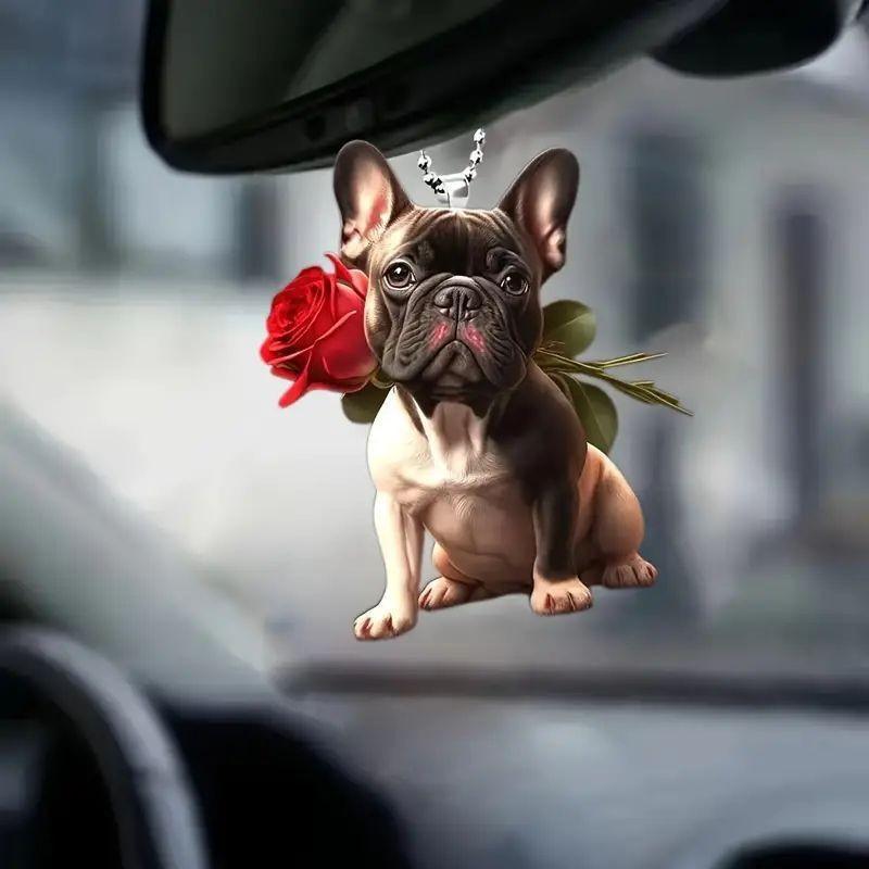 New Acrylic Flat Cute Dog Car Pendant Backpack Accessories Home Decoration Pendant Keychain Pendant