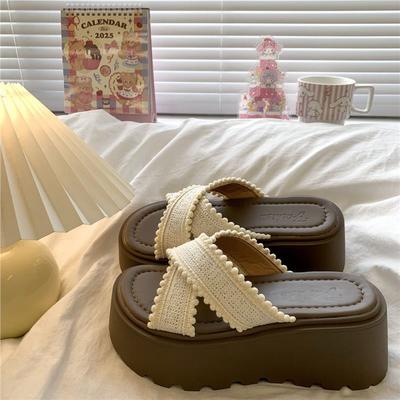 Платформа-маффин, крест-накрест, с крутыми шлепанцами, женская летняя одежда, повседневный дизайн, богемные пляжные сандалии