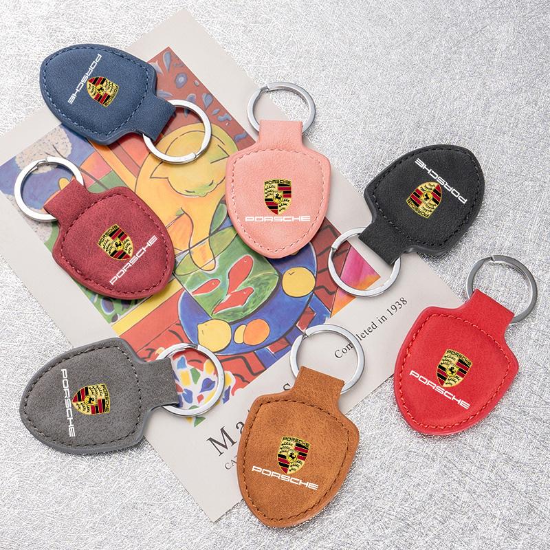 For Porsche 918 911 718 Taycan Panamera Cayenne Boxster Cayman Suede Car Emblem Key Chain Ring Holder Car Keychain Accessories