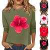 Женская мода повседневный принтованный топ с семью рукавами и круглым вырезом