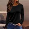 Women's Fashion Casual Slit Hem Round Neck Long Sleeve Loose  Printed T-Shirt Ladies Top