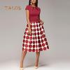 TALOS Женское свободное платье миди в горошек с короткими рукавами и круглым вырезом в стиле пэчворк