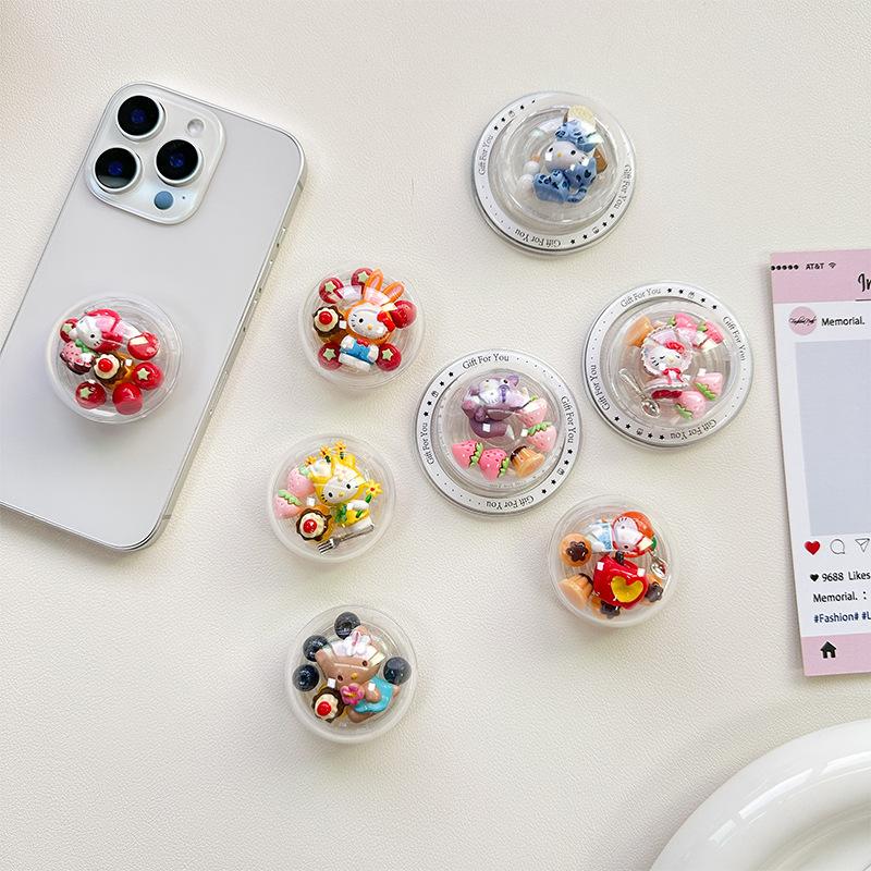 Mobile Phone Airbag Bracket Pasted Round Rocking Music Strawberry Kt Cat Women'S Cute Magnetic Desktop Support Rack Ring