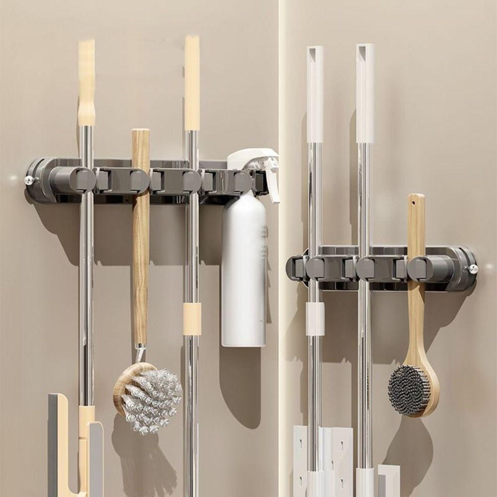 Punch-free Suction Cup Mop Clamp Plastic Broom Hanger Creative Broom Storage Rack Kitchen
