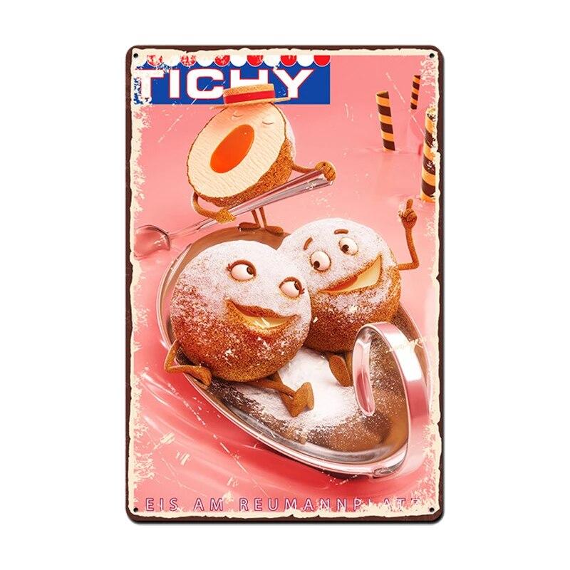Ice Cream Vintage Metal Poster Retro Chocolate Matcha Cupcake Tin Signs Plaques Wall Decor for Cafe Coffee Shop Club Restaurant