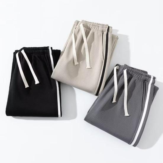 Мужские спортивные штаны с широкими штанинами, свободные шнурки, эластичная талия, прямые мягкие дышащие брюки с глубокой промежностью, спортивные длинные брюки для бега в полную длину, повседневные брюки