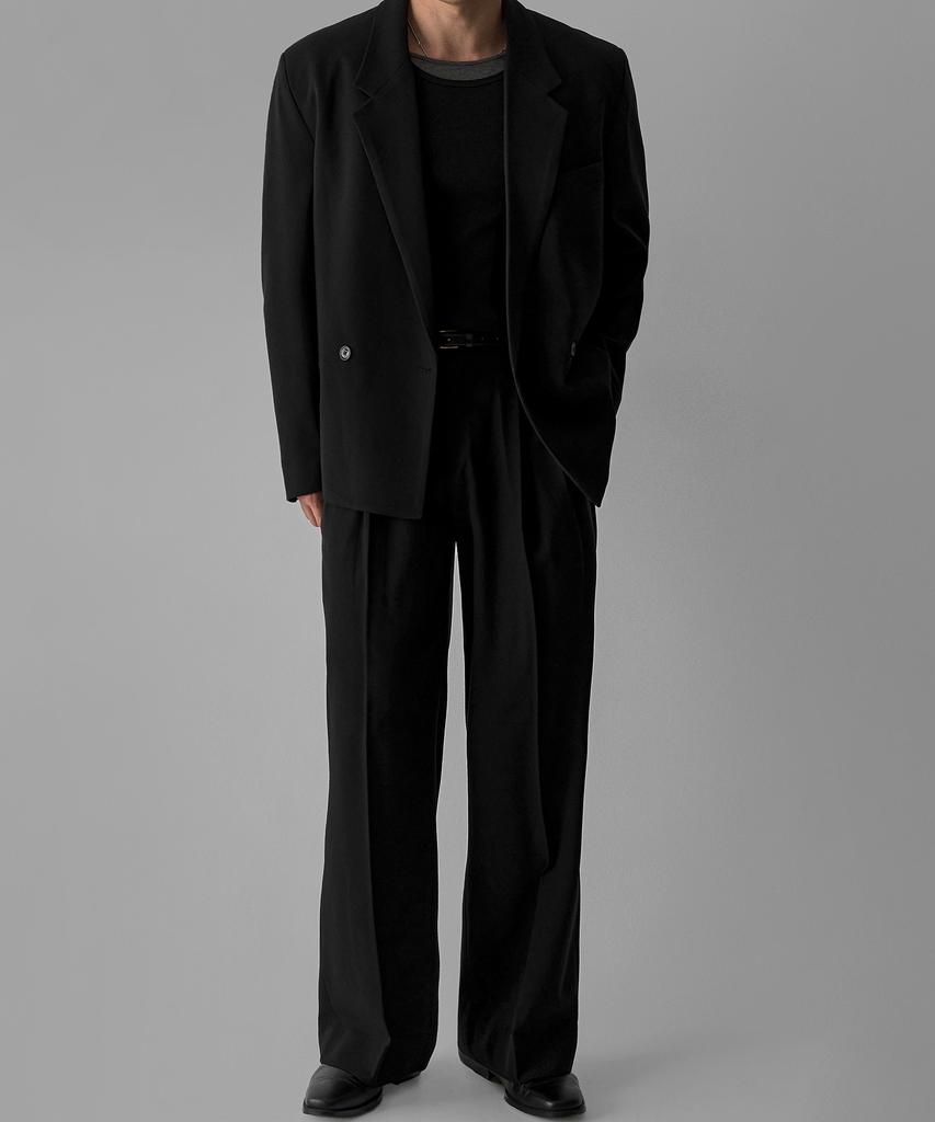 BOWLOW PRODUCT Wool Blend Double-Breasted Blazer [Black]