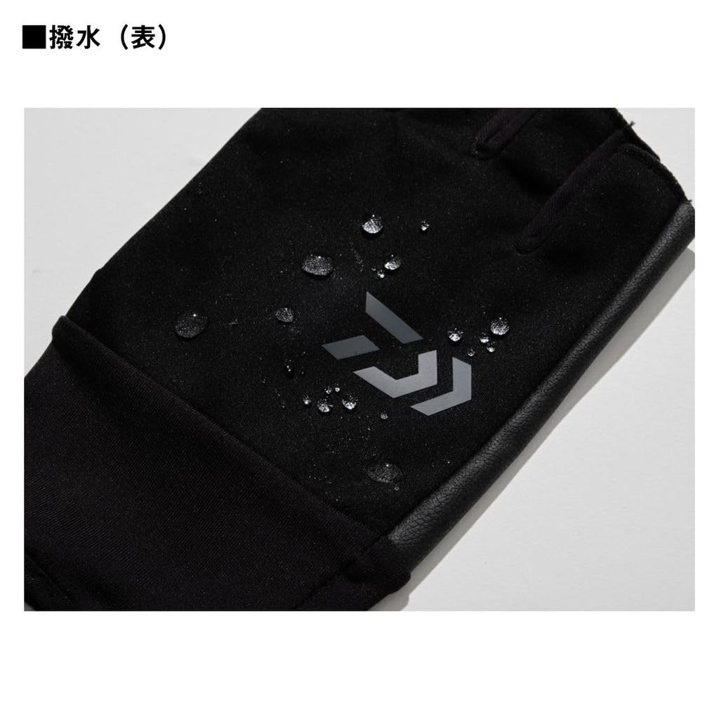 DAIWA Windproof Beltless Gloves, 3-Piece Cut, Black, Size M (DG-8025W)