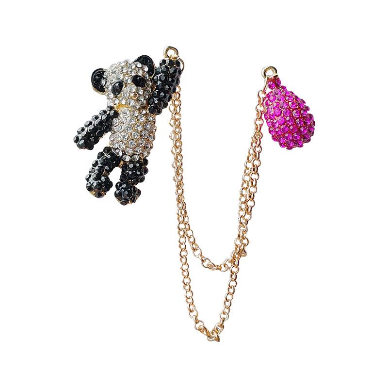 Популярный хит продаж, корсаж из сплава со стразами, мультяшные панды, полные бриллиантовые булавки, броши, универсальная одежда для женщин оптом