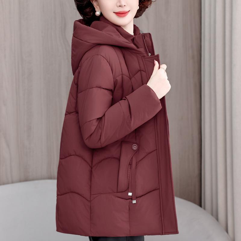 Plus Size XL-5XL Middle Age Woman Winter Coats Hooded Elegant Loose Thick Warm Parkas Female Jacket