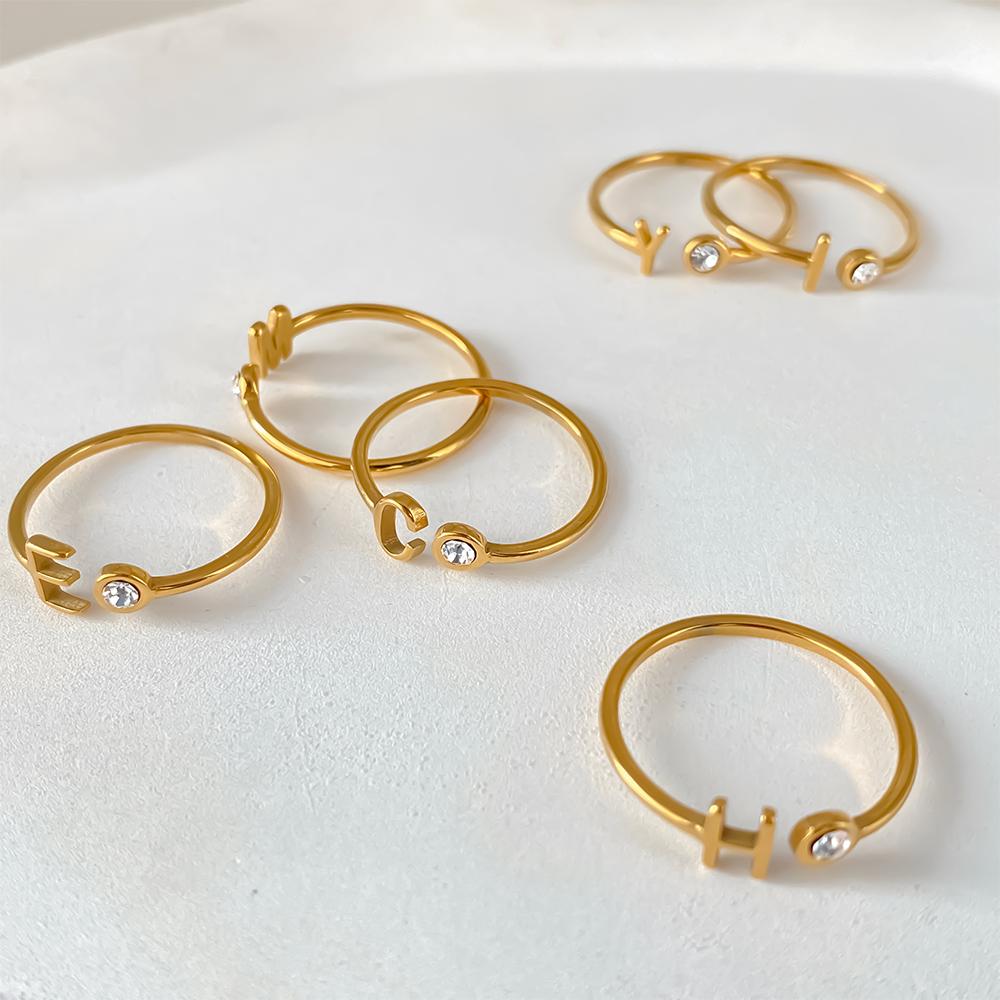 EMANCO Birthstone Initial Custom Ring Open End Ring Stainless Steel Name Custom Jewelry Women's Ring