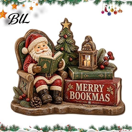 Holiday Tabletop Decorations 2D Flat Wooden Christmas Sign, Reading Gnome Nutcracker Snowman Santa Claus Ornaments Gingerbread Man Figurine,