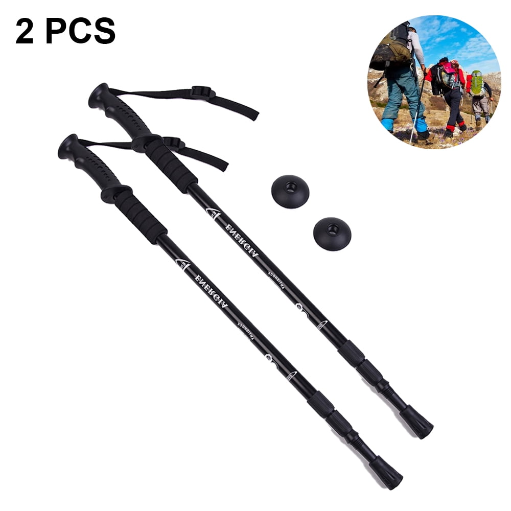 Foldable Shock Absorbing Mountaineering Pack of 2, Lightweight Adjustable Hiking Cane (Unisex) Black