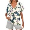 Женские рубашки с коротким рукавом и V-образным вырезом, с цветочным принтом, свободные повседневные футболки, летние топы