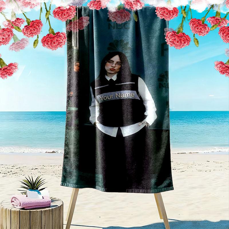 Billie Eilish Custom Name Print Beach Towel, Large Soft Quick Dry Towel for Beach Camping Swimming