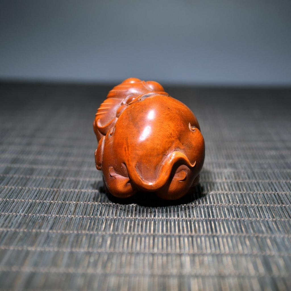 Chinese Antique Boxwood Wood Carving Exquisite Elephant Statue Collection Art