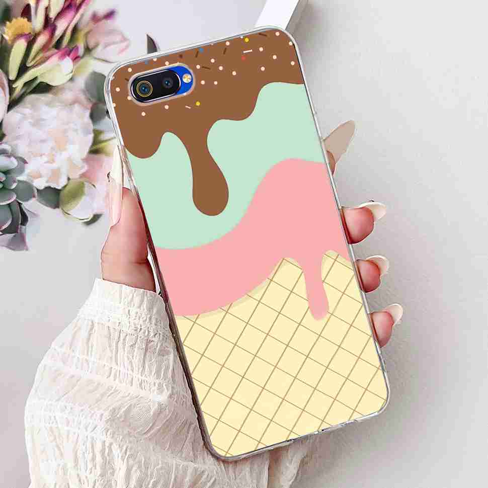 For Realme C2 RMX1941 6.1" Case Summer Fresh Mint Soft Silicone TPU Cover For Oppo Realme c2 C2 Luxurious Flowers Bumper Shell