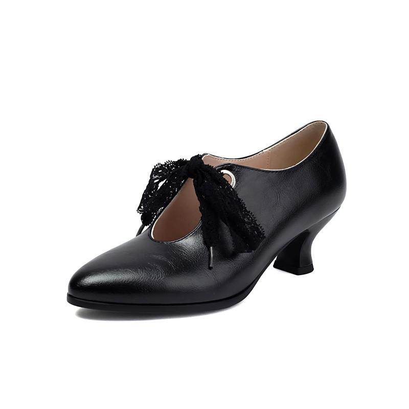 Women's Low-heeled Single Shoes Spring and Summer New Fashionable Small Pointed Large-size Lace-up Low-top Shoes