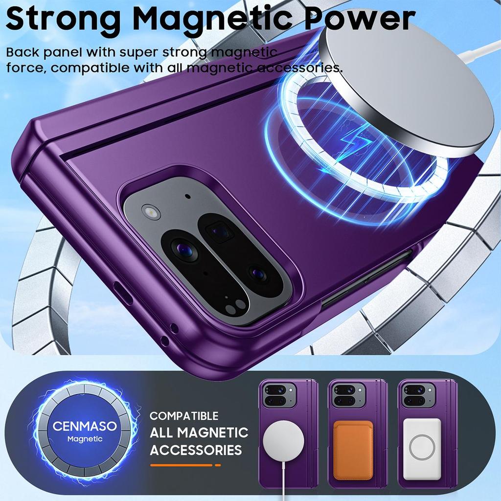 Магнитный чехол для телефона Google Pixel 10 Pro Fold со подставкой, Совместим с Magsafe, Защита шарнира, Встроенная двойная скрытая подставка, Защита экрана - Фиолетовый
