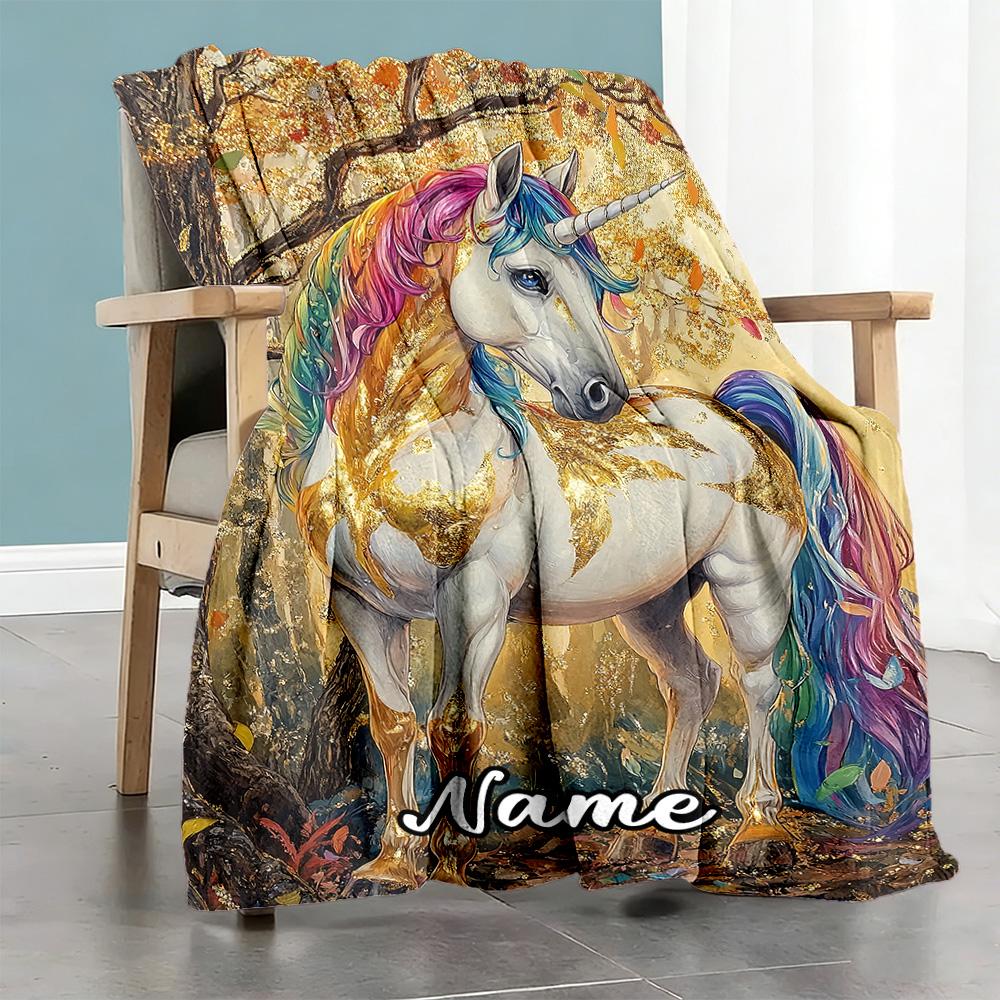 Colorful Unicorn2 Customize Text Blanket Gift Personalized Blanket Ultra-Soft Great for Livingroom Bed Chair Office Chair All-Season Use