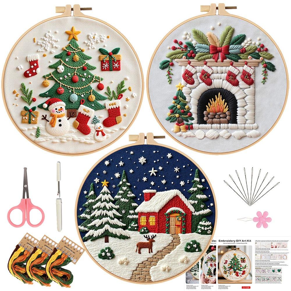 1PCS Stamped Cloth Christmas Embroidery DIY Kit with Embroidery Hoop Handmade Beginner Cross Stitching Kits Beginner-friendly