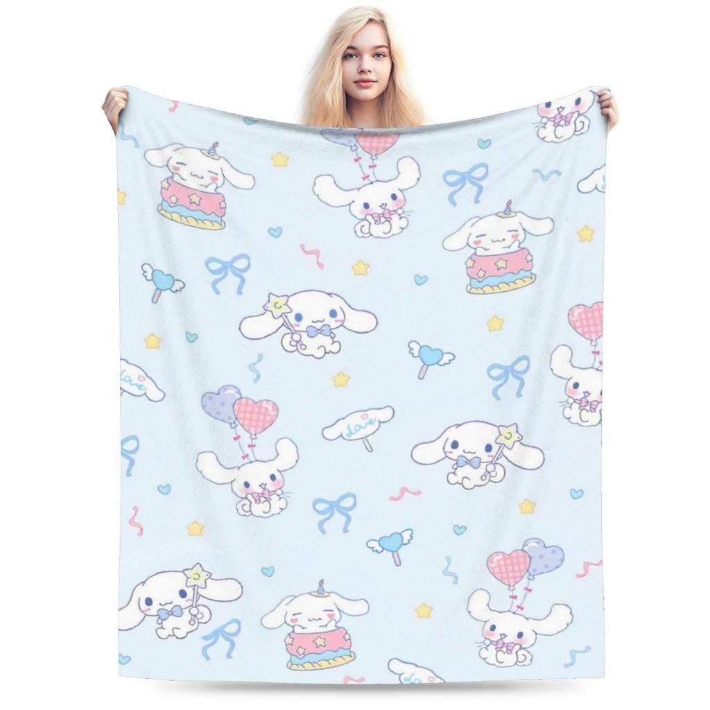 Kawaii Cinnamoroll Fleece Blanket Sanrio Cute Cartoon Dog Vintage Throw Blanket for Home Hotel Sofa 200x150cm Rug Piece