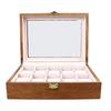 Wooden Watch Box 10 Slots Large Watch Display Storage Case with Clear Lid for Bracelet Necklace
