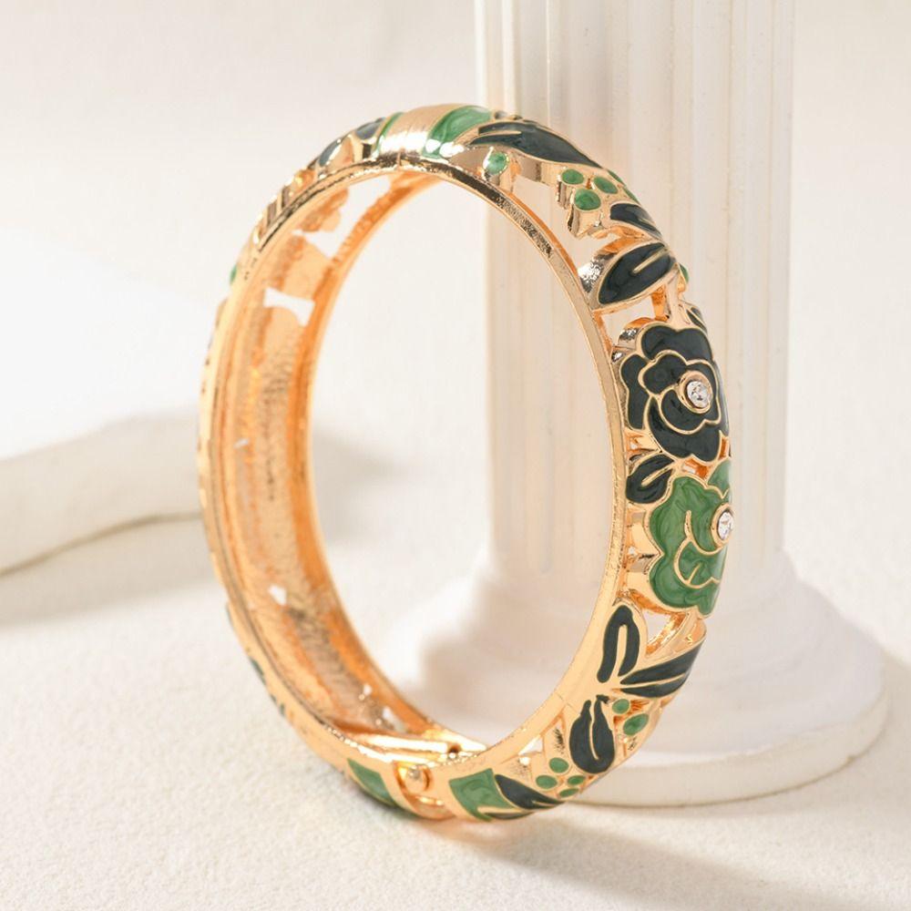 Эмалевый браслет-манжета с полым цветочным узором, двойной браслет, женский браслет на руку, винтажный браслет-клуазонне, женский