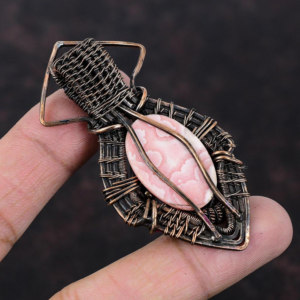 Rhodochrosite Pendant Copper Wire Wrapped Pendant Natural Gemstone Pendant Handmade Copper Jewelry Gift For Him Dainty Rhodochrosite Jewelry